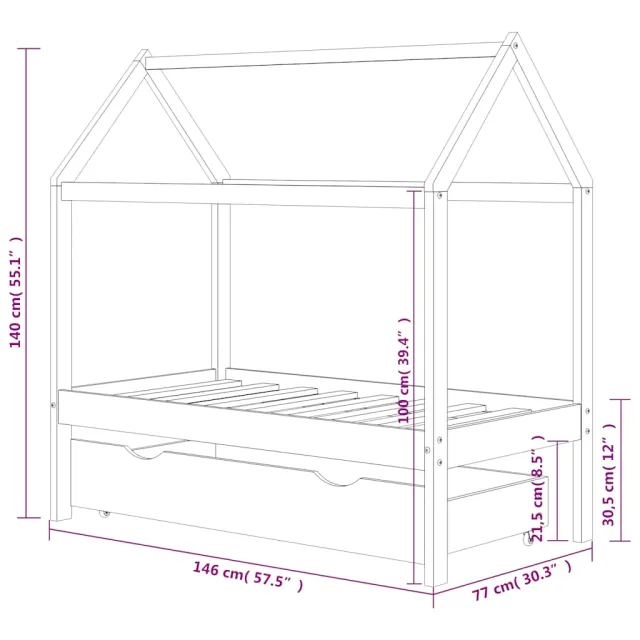 Cadre de lit d'enfant avec tiroir Bois de pin massif 70x140 cm