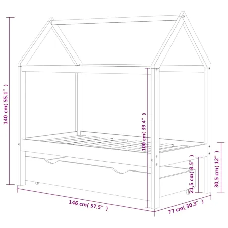 Cadre de lit d'enfant avec tiroir Bois de pin massif 70x140 cm