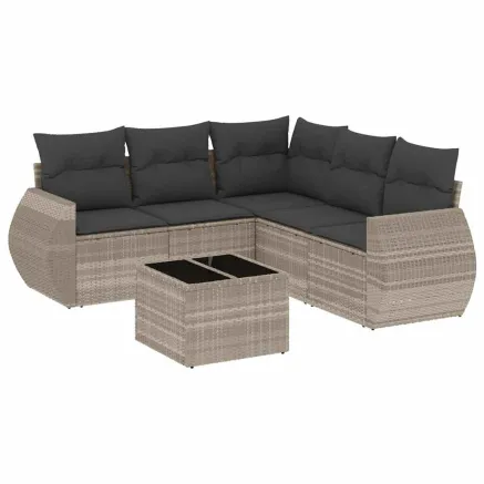 Salon de jardin 6 pcs avec coussins gris clair résine tressée 2