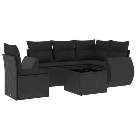 Salon de jardin 6 pcs avec coussins noir résine tressée 2