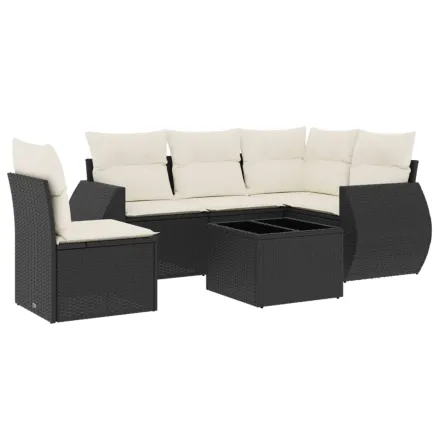 Salon de jardin 6 pcs avec coussins noir résine tressée 2