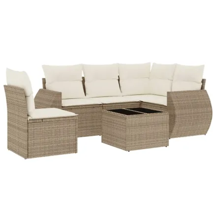 Salon de jardin avec coussins 6 pcs beige résine tressée 2
