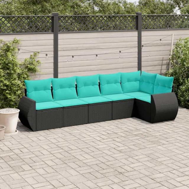 Salon de jardin 6 pcs avec coussins noir résine tressée