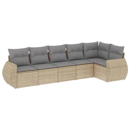 Salon de jardin avec coussins 6 pcs beige résine tressée 2