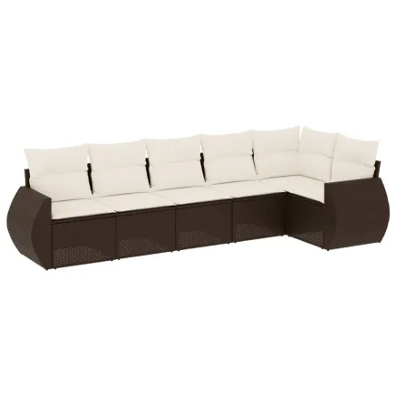 Salon de jardin avec coussins 6 pcs marron résine tressée 2