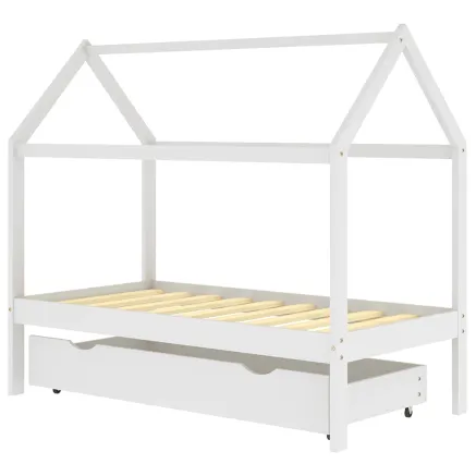 Cadre de lit enfant avec tiroir blanc bois pin massif 80x160 cm 2