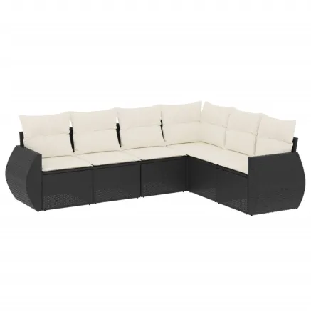 Salon de jardin 6 pcs avec coussins noir résine tressée 2