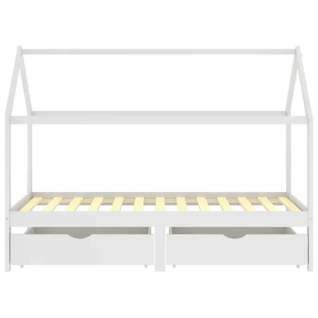 Cadre de lit d'enfant avec tiroirs Blanc Pin massif 90x200 cm