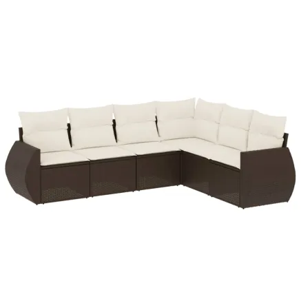 Salon de jardin avec coussins 6 pcs marron résine tressée 2