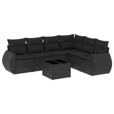 Salon de jardin 7 pcs avec coussins noir résine tressée 2