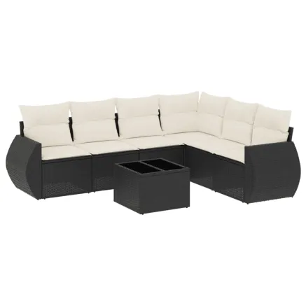 Salon de jardin 7 pcs avec coussins noir résine tressée 2