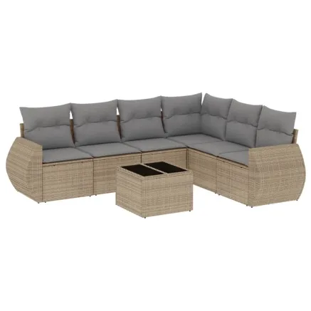 Salon de jardin avec coussins 7 pcs beige résine tressée 2