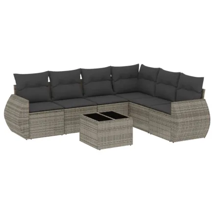 Salon de jardin avec coussins 7 pcs gris résine tressée 2