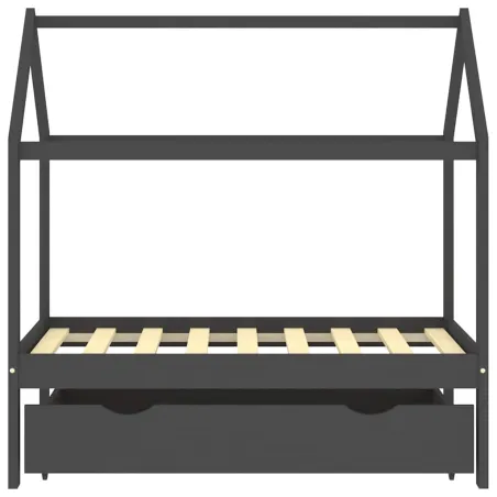 Cadre de lit d'enfant avec un tiroir Gris foncé Pin 70x140 cm