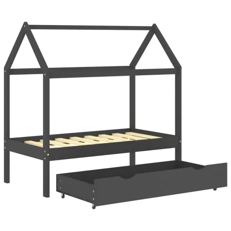 Cadre de lit d'enfant avec un tiroir Gris foncé Pin 70x140 cm