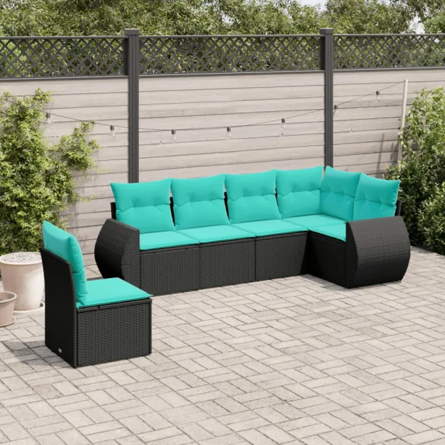 Salon de jardin 6 pcs avec coussins noir résine tressée