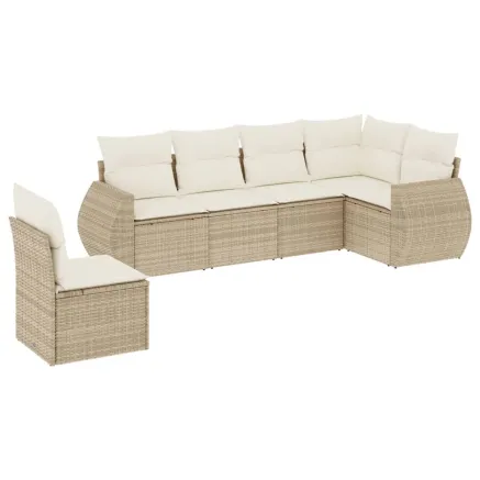 Salon de jardin avec coussins 6 pcs beige résine tressée 2