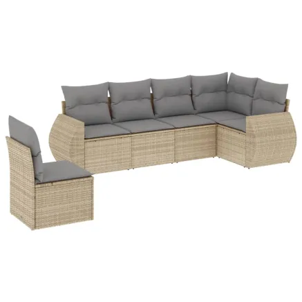 Salon de jardin avec coussins 6 pcs beige résine tressée 2