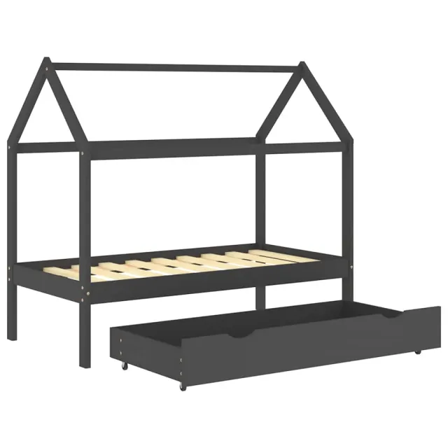 Cadre de lit d'enfant avec un tiroir Gris foncé Pin 80x160 cm