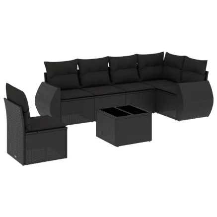 Salon de jardin 7 pcs avec coussins noir résine tressée 2