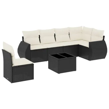 Salon de jardin 7 pcs avec coussins noir résine tressée 2