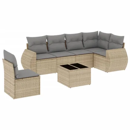Salon de jardin avec coussins 7 pcs beige résine tressée 2