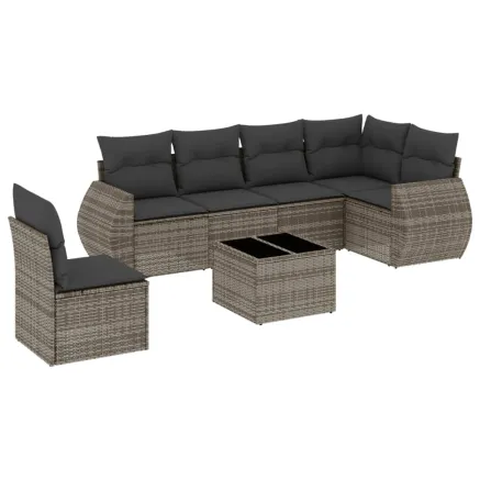 Salon de jardin avec coussins 7 pcs gris résine tressée 2