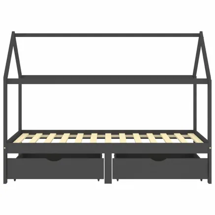 Cadre de lit d'enfant avec tiroirs Gris foncé Pin 90x200 cm 2