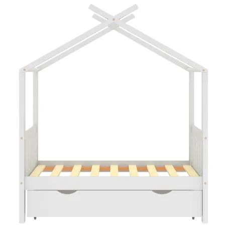 Cadre de lit enfant avec tiroir blanc pin massif 70x140 cm