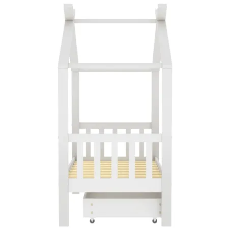 Cadre de lit enfant avec tiroir blanc pin massif 70x140 cm