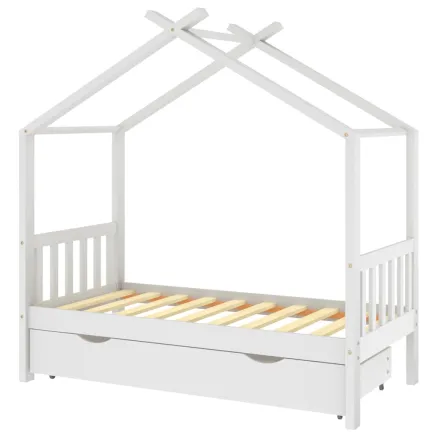 Cadre de lit enfant avec tiroir blanc pin massif 80x160 cm 2