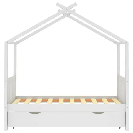 Cadre de lit enfant avec tiroir blanc pin massif 80x160 cm
