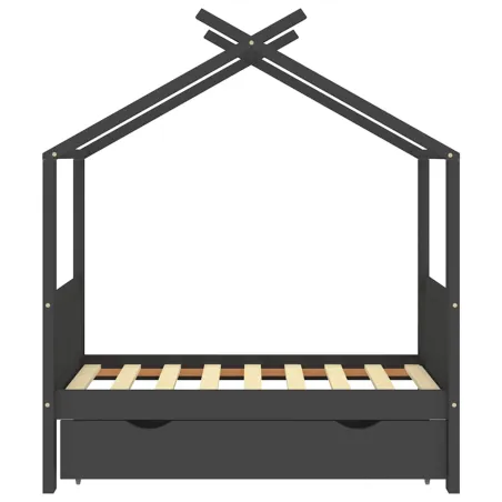 Cadre de lit enfant avec tiroir gris foncé pin massif 70x140 cm