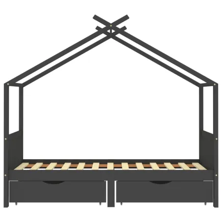 Cadre de lit d'enfant avec tiroirs Gris foncé Pin 90x200 cm
