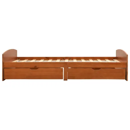 Cadre de lit avec 2 tiroirs marron miel bois de pin 90x200 cm