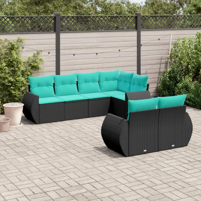 Salon de jardin 7 pcs avec coussins noir résine tressée