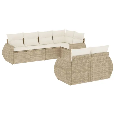 Salon de jardin avec coussins 7 pcs beige résine tressée 2