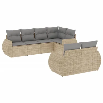 Salon de jardin avec coussins 7 pcs beige résine tressée 2