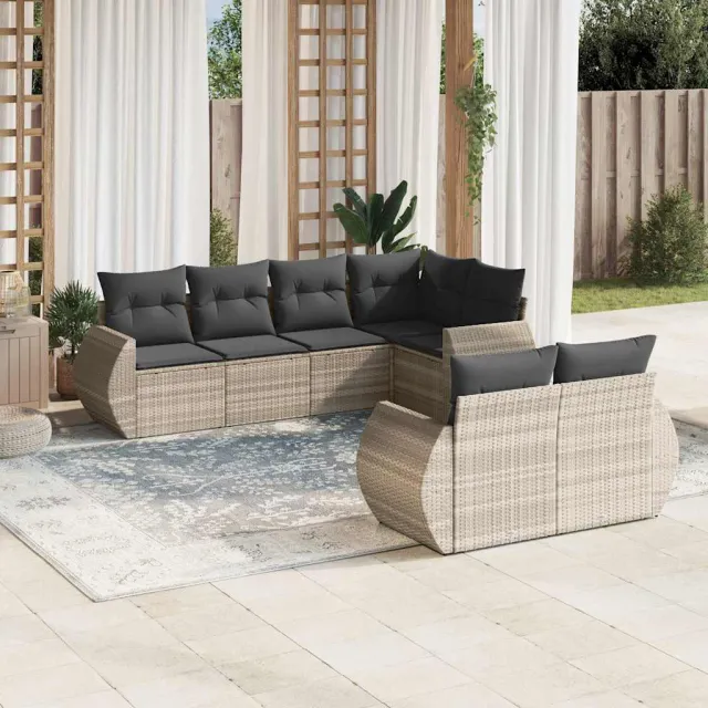 Salon de jardin avec coussins 7 pcs gris clair résine tressée