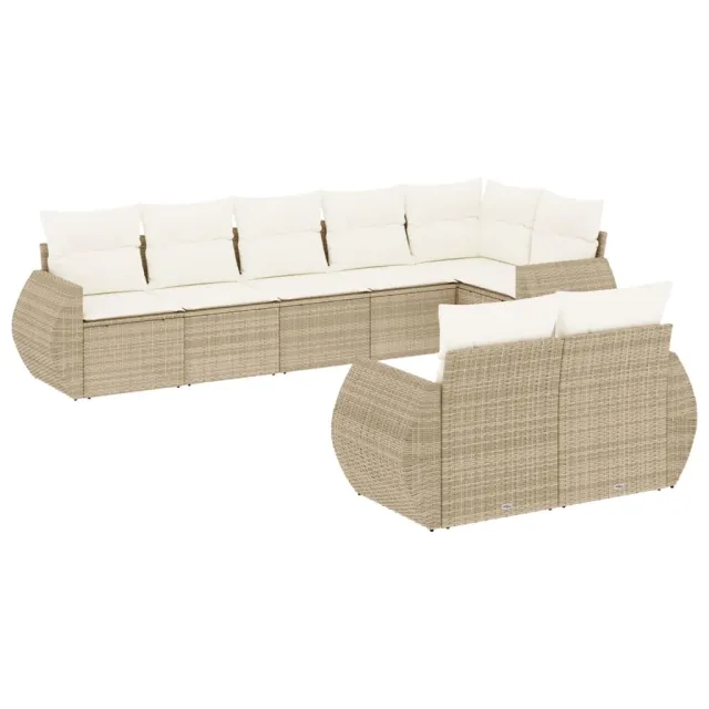 Salon de jardin avec coussins 8 pcs beige résine tressée