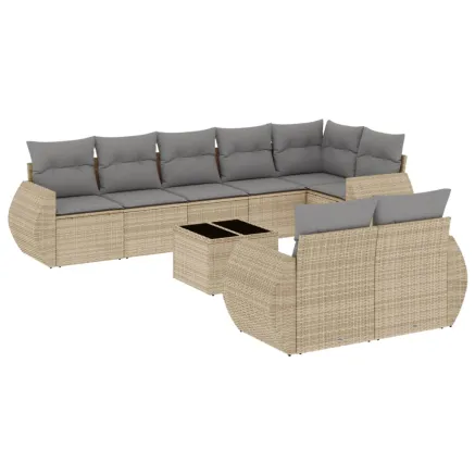 Salon de jardin avec coussins 9 pcs beige résine tressée 2