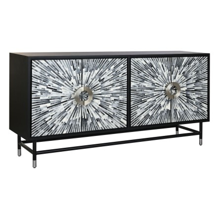 Buffet DKD Home Decor 160 x 40 x 80 cm Noir Gris Blanc Os Résine Bois