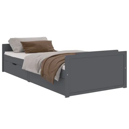 Cadre de lit sans matelas gris foncé bois pin massif 90x200cm 2