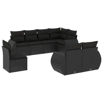 Salon de jardin 8 pcs avec coussins noir résine tressée 2