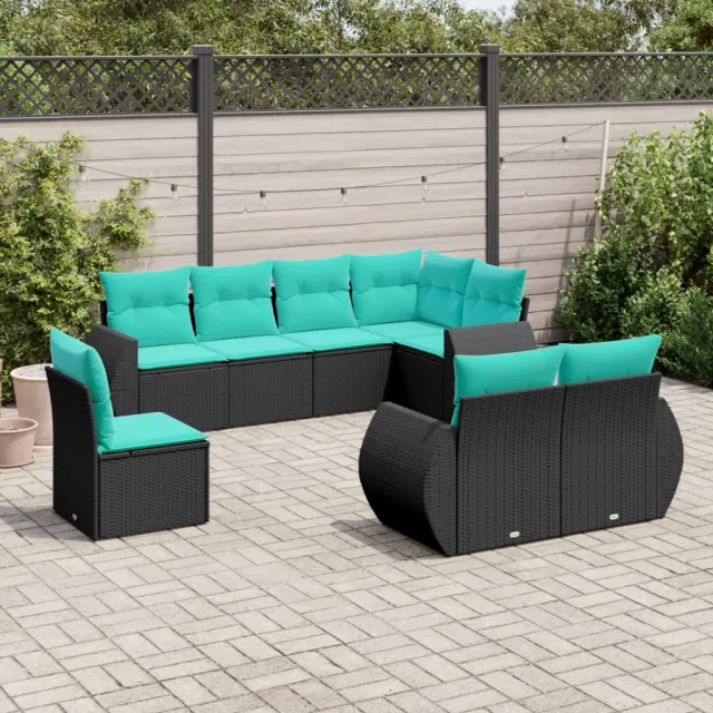 Salon de jardin 8 pcs avec coussins noir résine tressée