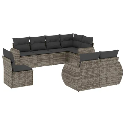 Salon de jardin 8 pcs avec coussins gris résine tressée 2