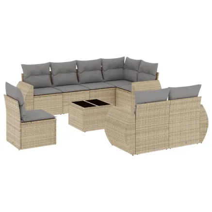 Salon de jardin avec coussins 9 pcs beige résine tressée 2