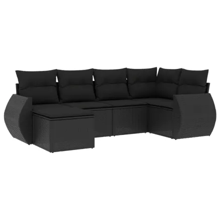 Salon de jardin 6 pcs avec coussins noir résine tressée 2