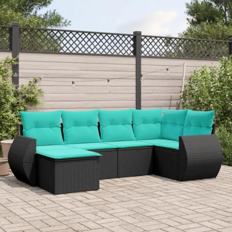 Salon de jardin 6 pcs avec coussins noir résine tressée