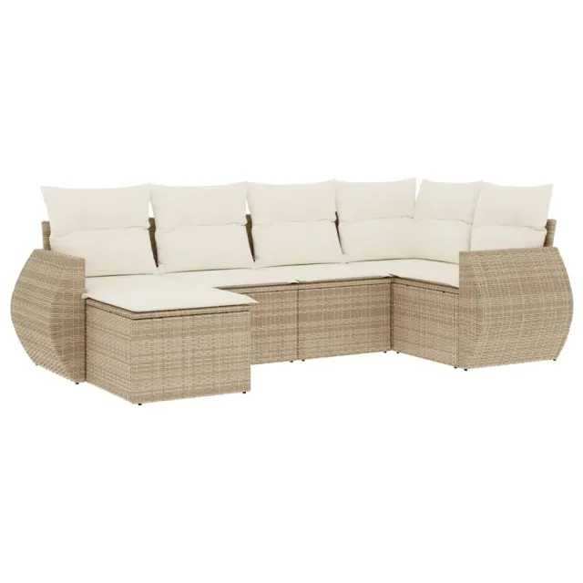 Salon de jardin avec coussins 6 pcs beige résine tressée